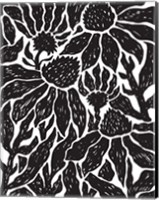 Framed BW Floral Linocut