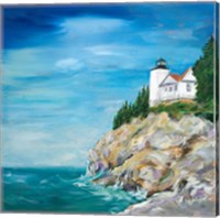 Framed 'Lighthouse on the Rocky Shore II' border=