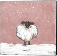 Framed Pastel Pink Winter Sheep