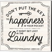 Framed Laundry Art II-Key to Happiness