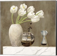 Framed Floral Setting on White Marble I