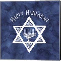 Framed 'Festival of Lights Blue III-Happy Hanukkah' border=