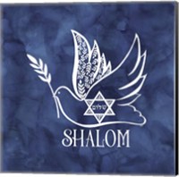 Framed 'Festival of Lights Blue V-Shalom Dove' border=