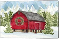 Framed Christmas Barn Landscape I