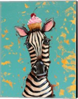 Framed Zebra With Cherry Cupcake