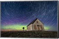 Framed Star Trails Above the 1910 Liberty Schoolhouse in Alberta