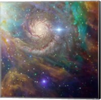 Framed Spiral Galaxy in a Colorful Deep Space Scene