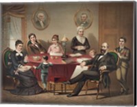 Framed President Garfield and his Family sitting at a Table
