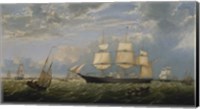 Framed Golden Gate Merchant Ship entering New York Harbor, 1854