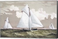 Framed America Cup sloop yachts Mischief and Atalanta engaged in a race, circa 1881
