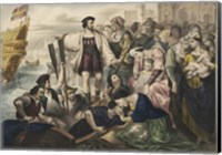 Framed Christopher Columbus leaving the port of Palos, Spain, for the New World