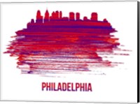 Framed Philadelphia Skyline Brush Stroke Red