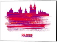 Framed Prague Skyline Brush Stroke Red