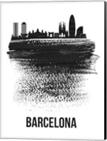 Framed Barcelona Skyline Brush Stroke Black