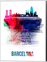 Framed Barcelona Skyline Brush Stroke Watercolor