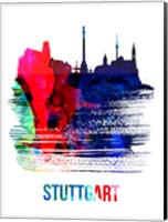 Framed Stuttgart Skyline Brush Stroke Watercolor