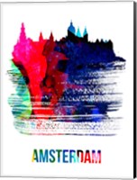 Framed Amsterdam Skyline Brush Stroke Watercolor