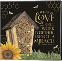 Framed Honey Bees & Flowers Please on black V-Love and Skill