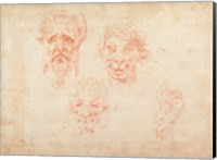 Framed W.33 Sketches of satyrs' faces