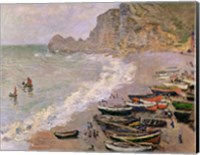 Framed Etretat, beach and the Porte d'Amont, 1883