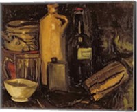 Framed Still life with pots, bottles and flasks