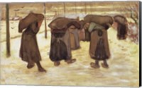 Framed Miners' wives carrying sacks of coal, 1882