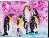 Framed Penguins Under Magenta Sky
