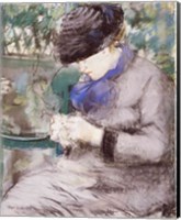 Framed Girl Sitting in the Garden Knitting, 1879