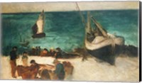 Framed Seascape at Berck, Fishing Boats and Fishermen, 1872-73