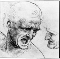 Framed Studies for the heads of two soldiers in 'The Battle of Anghiari