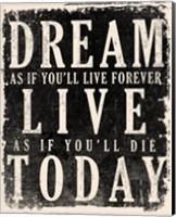 Framed Dream, Live, Today - James Dean Quote