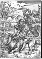 Framed Samson slaying the lion