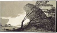 Framed Landscape with Large Rocks, Buildings and Trees
