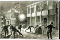 Framed Federals shelling the City of Charleston: Shell bursting in the streets in 1863