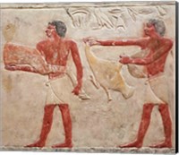 Framed Relief depicting servants carrying a haunch of beef and a duck, from the Tomb of Princess Idut