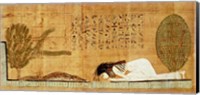 Framed Funerary papyrus depicting the deceased prostrate in front of the crocodile