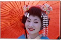 Framed Geisha Orange Umbrella