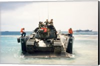 Framed Army soldiers on a military tank in the sea, M551 Sheridan