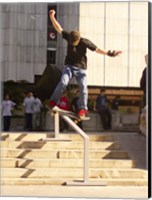 Framed Skateboarder On Stairs