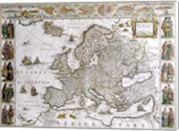 Framed Close-up of the map of Europe, Joan Bleau, 1630