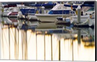 Framed USA, California, Santa Barbara, boats in marina at sunrise