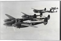 Framed Four fighter planes in flight, P-38 Lightning