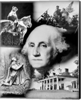 Framed George Washington's face superimposed over a montage of pictures depicting American history, USA