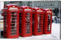 Framed Telephone booths in a row, London, England