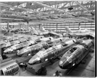 Framed Incomplete Bomber Planes on the Final Assembly Line in an Airplane Factory, Wichita, Kansas, USA