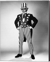 Framed Senior man in an Uncle Sam Costume Standing with Arms Akimbo