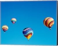 Framed 4 Rainbow Hot Air Balloons in the Bright Blue Sky