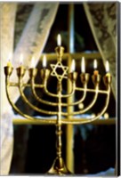 Framed Close-up Of Lit Candles On A Menorah And Window