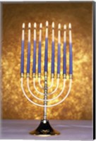 Framed Close-up of lit candles on a menorah