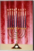 Framed Close-up Of Lit Candles On A Menorah On Red